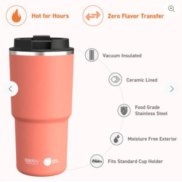 Asobu Ceramic Insulated Lined Travel Coffee Drink Mug Cup Crabapple Pick Me Up - Picture 4 of 7